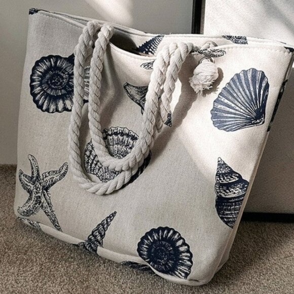 Handbags - Nautical Print Canvas Tote Bag